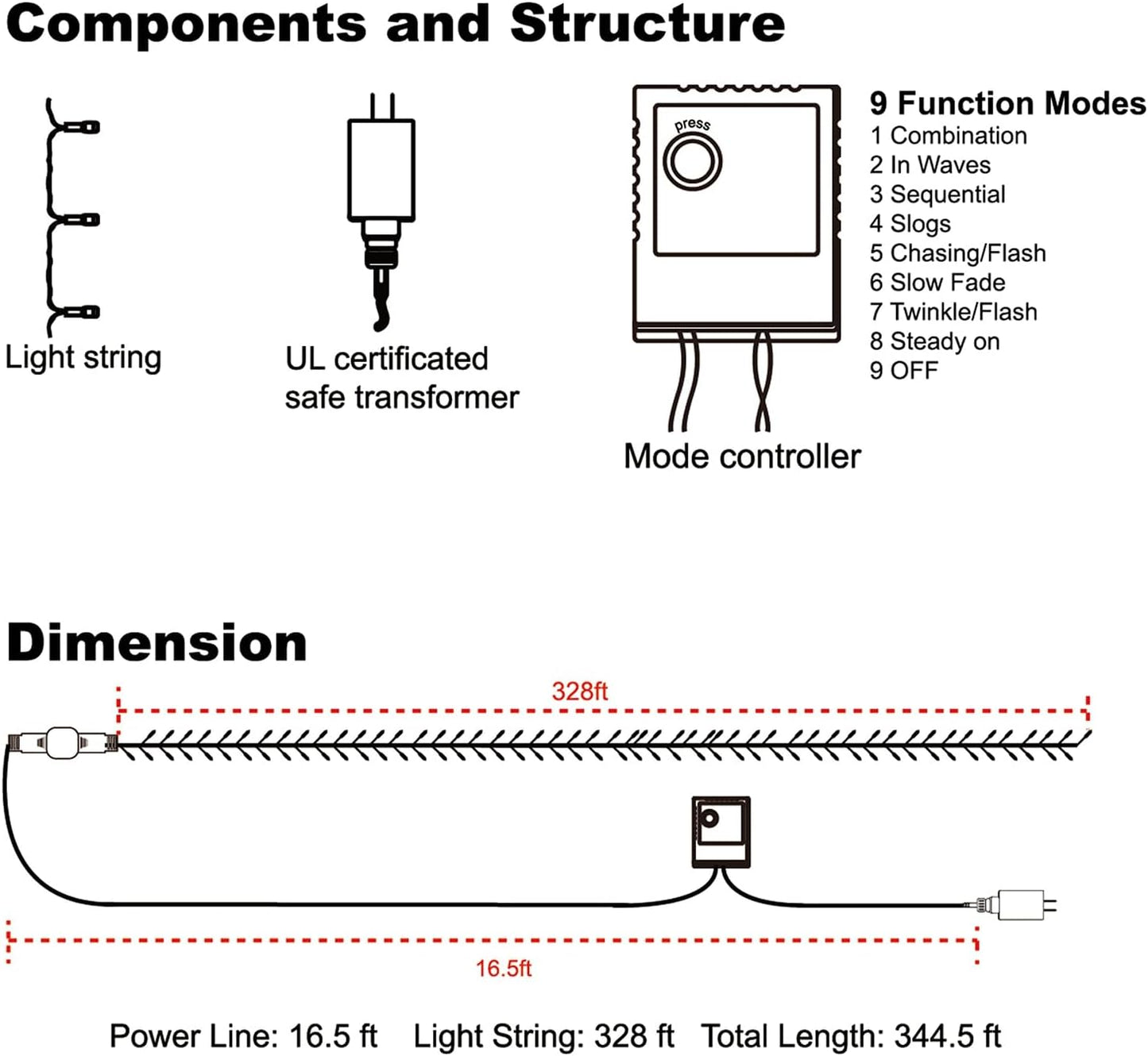 WATERGLIDE 1000 LED Halloween String Lights, 328 FT Green Wire LED Decorative Fairy Lights with Remote & 8 Modes, Waterproof for Outdoor Xmas Holiday Party Garden Wedding Home Decor, Orange & Purple