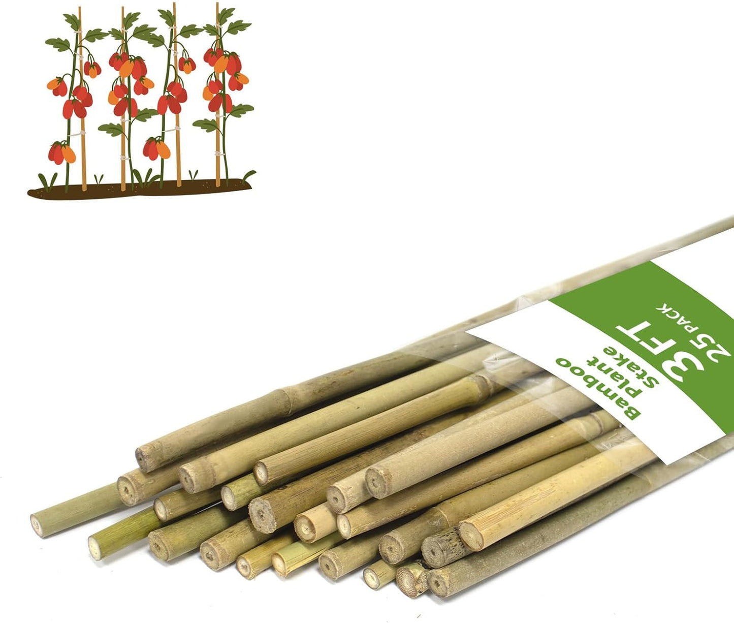 Plant Stakes, 3FT Natural Bamboo Garden Stakes, 25Pcs Bamboo Plant Stakes,Bamboo Sticks for Tomato,Beans,Vegetable and Climbing Plants
