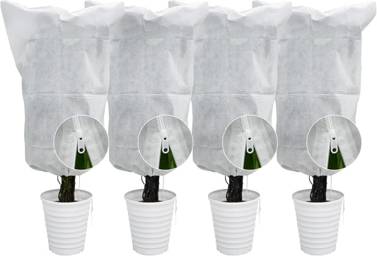 EAONE 4 Pack Plant Covers Freeze Protection, 47x71'' Winter Frosts Cloth for Outdoor Plants, Reusable Frost Blankets Drawstring Bags for Cold Freeze Sun Protection Bird Insect Prevention, White