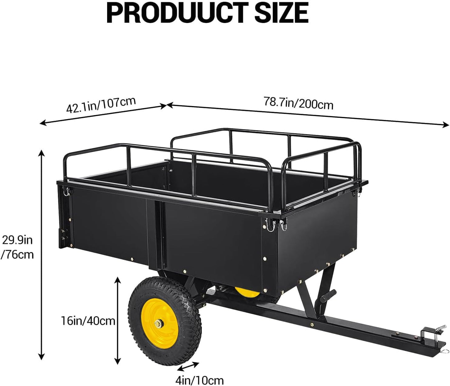 750 Lbs Capacity ATV/UTV Dump Trailer – 15 Cu. Ft. Heavy-Duty Steel Utility Cart with Removable Sides, Universal Hitch, Hand/Foot Lever Dump, for Lawn Tractor & Riding Mower