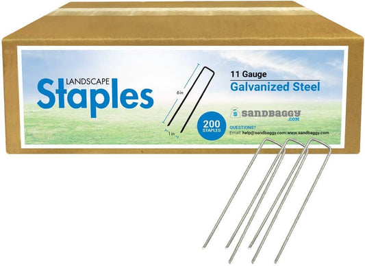 Sandbaggy 6 Inch Galvanized Landscape Staples - SOD Garden Stakes Pins ~ Trusted by Farmers & Contractors Across The USA (200 Staples)