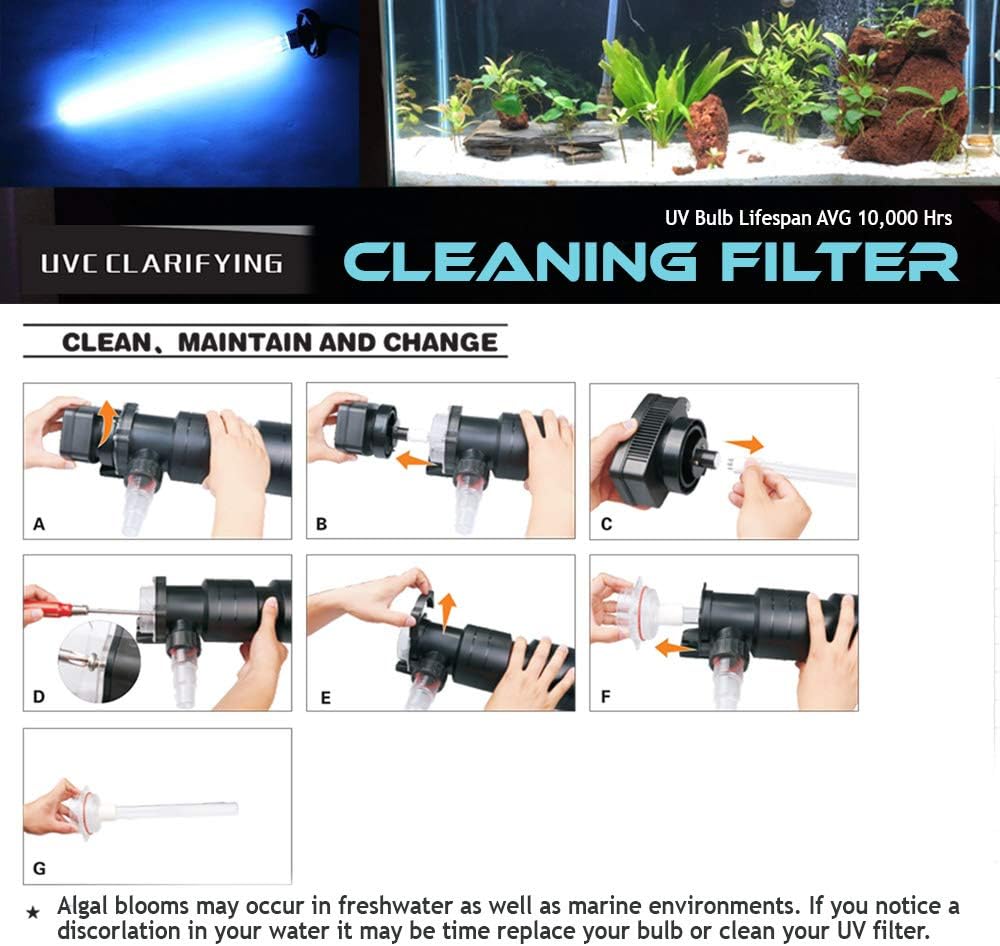 24W Non-Submersible UV Ultraviolet 21.5" Light Clarifier Lamp Filter for Aquarium Koi Pond Fish Tank