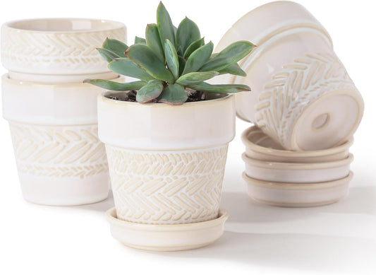 Succulent pots,Indoor Small Succulent Bonsai,3 Inch Mini Ceramic Succulent Pots with Saucer and Drainage Hole, Decorative Planter for Succulent, Cactus, Set of 4.