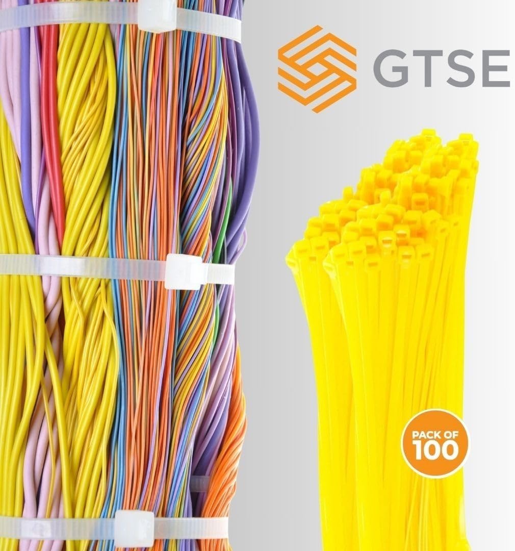 GTSE 14 Inch Yellow Zip Ties, 100 Pack, 50lb Strength, UV Resistant Long Nylon Cable Ties, Self-Locking 14" Tie Wraps