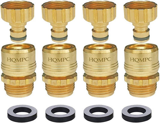 HQMPC Garden Hose Quick Connect No Pb Solid Brass Quick Connector Garden Hose Fitting Water Hose Connectors 3/4 inch GHT (4)