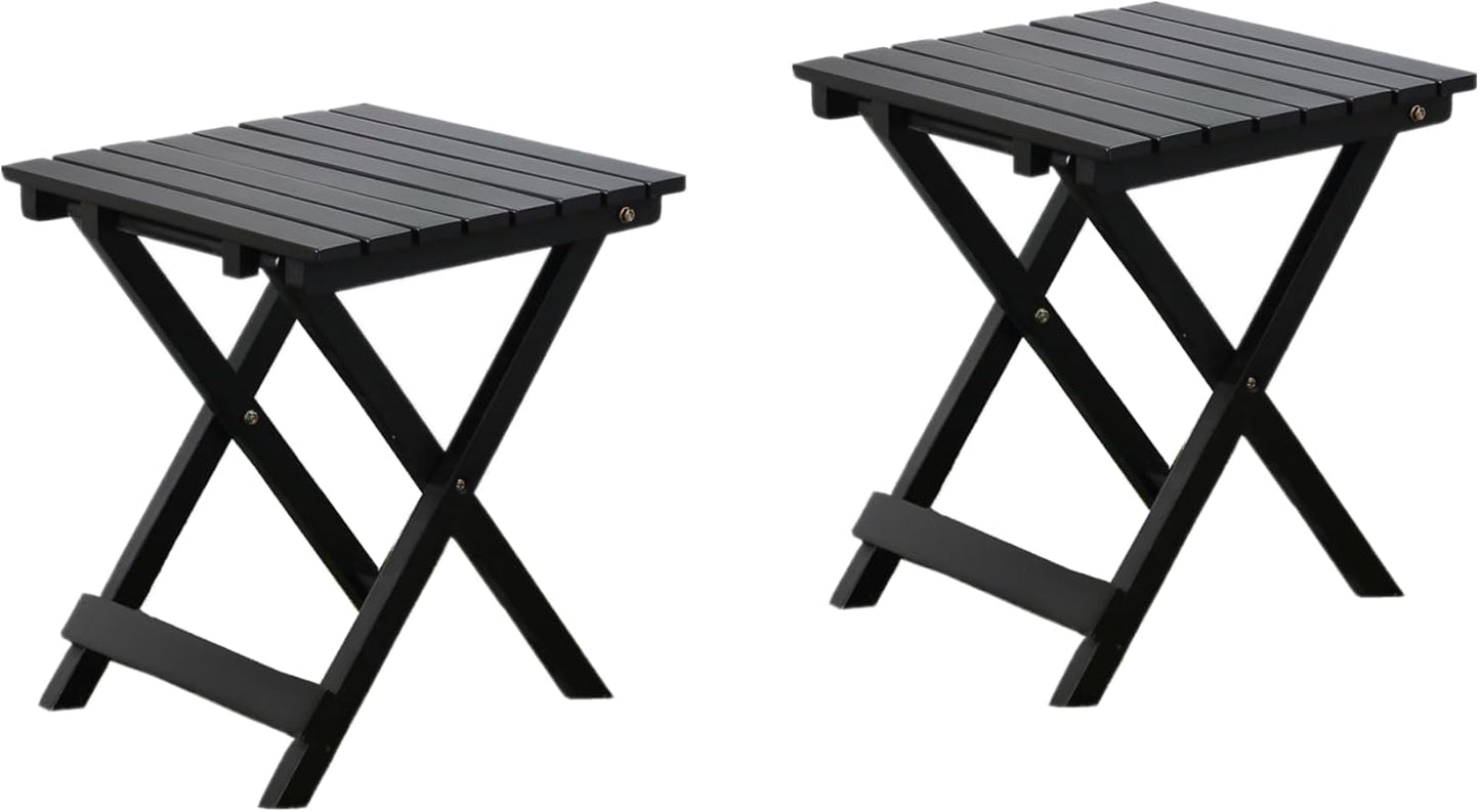 2 Pcs Small Folding Patio Side Table Outdoor Wood Wooden Small End Portable Plant Little Table for Garden Yard Porch Living Room Space Pool 15.4x15.4 x18.3 inch (Black)