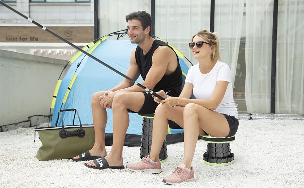 ALEVMOOM Upgraded Folding Stool with Cushion,Portable Collapsible Retractable Stool,Outdoor Chair,Yet More Sturdy Load Capacity 440lbs for Camping Garden Fishing Hiking BBQ with Carry Bag