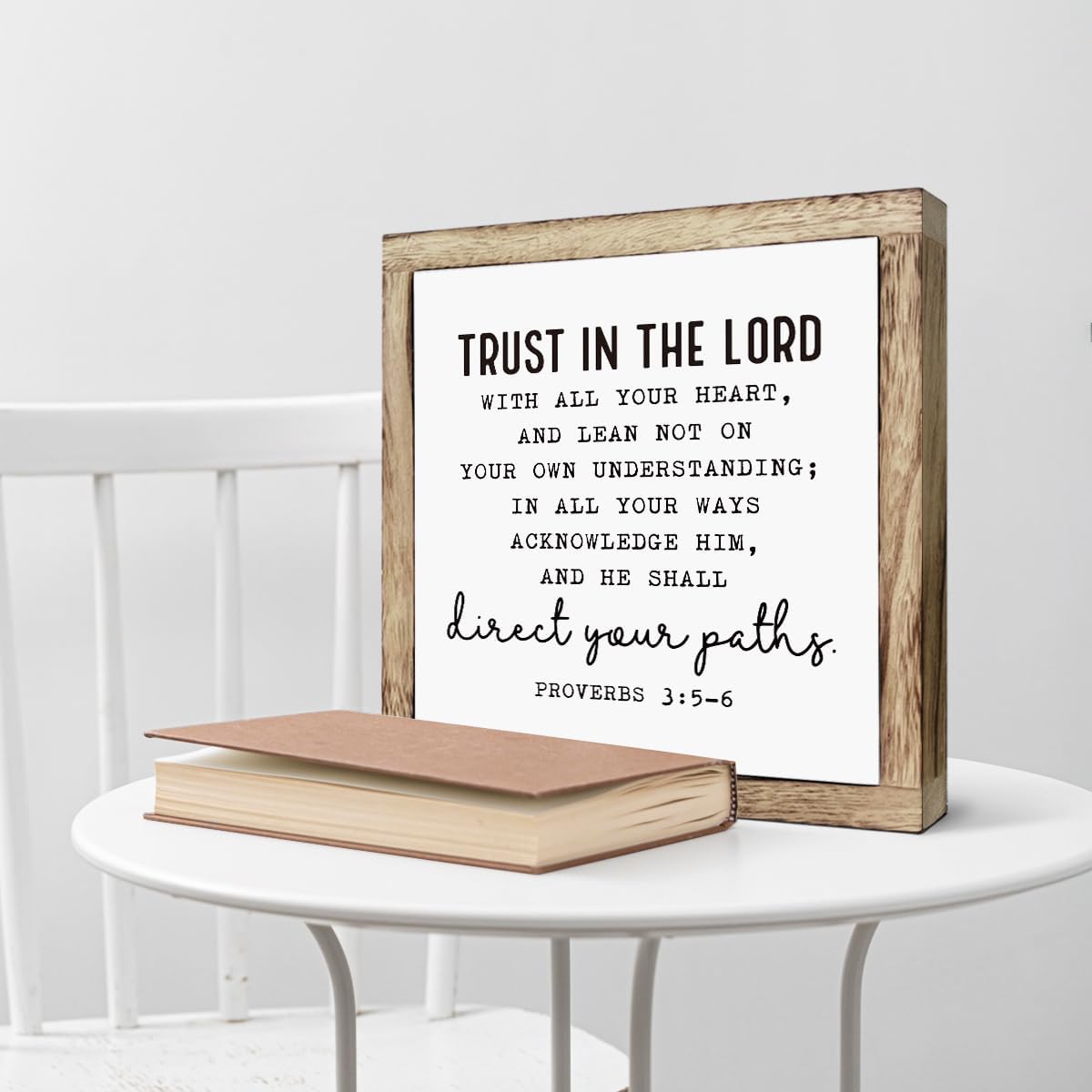 Christian Wooden Plaques Box Signs 9.8 * 9.8, Scripture Desk Decor, Farmhouse Living Room Decor, Proverbs 3:5-6 Trust In the Lord Sign