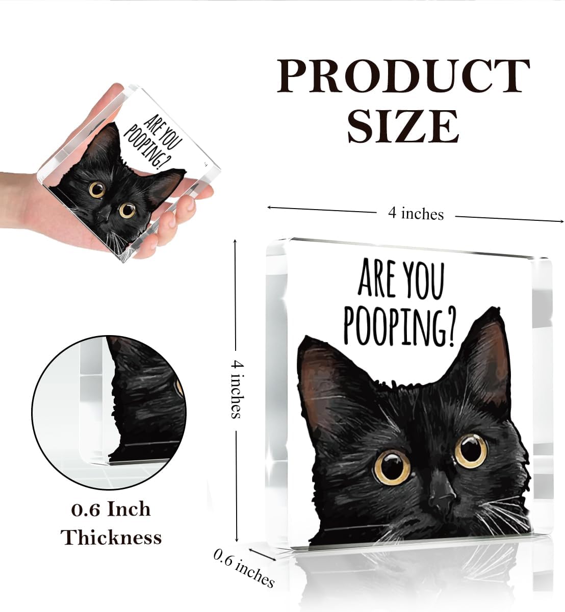 Are You Pooping Funny Sign，Black Cat Decor, Cat Bathroom Acrylic Decor，Home Decor Bathroom Creative Gift Cat Gifts for Women Cat Lovers，Funny Decorate Retro for Home Toilet