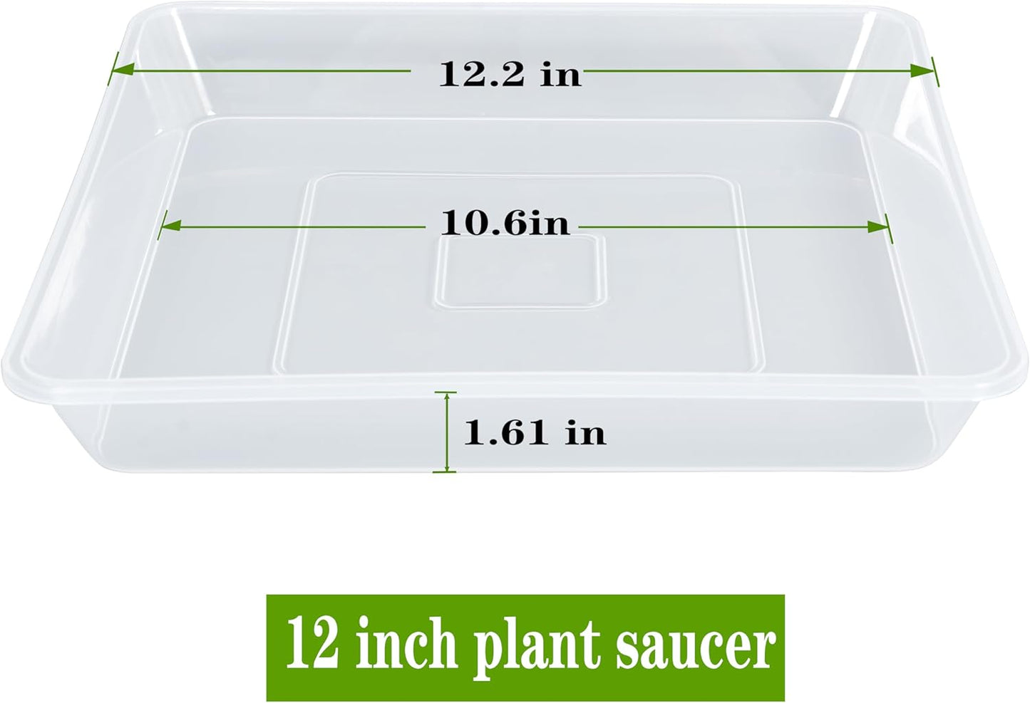Square Plant Saucer 12 Inch 2 Pack, Thick Clear Plastic Flower Plant Pot Saucer, Square Planters for Indoors and Outdoors Plants, Garden Plant Saucers for Pots Plant Trays.