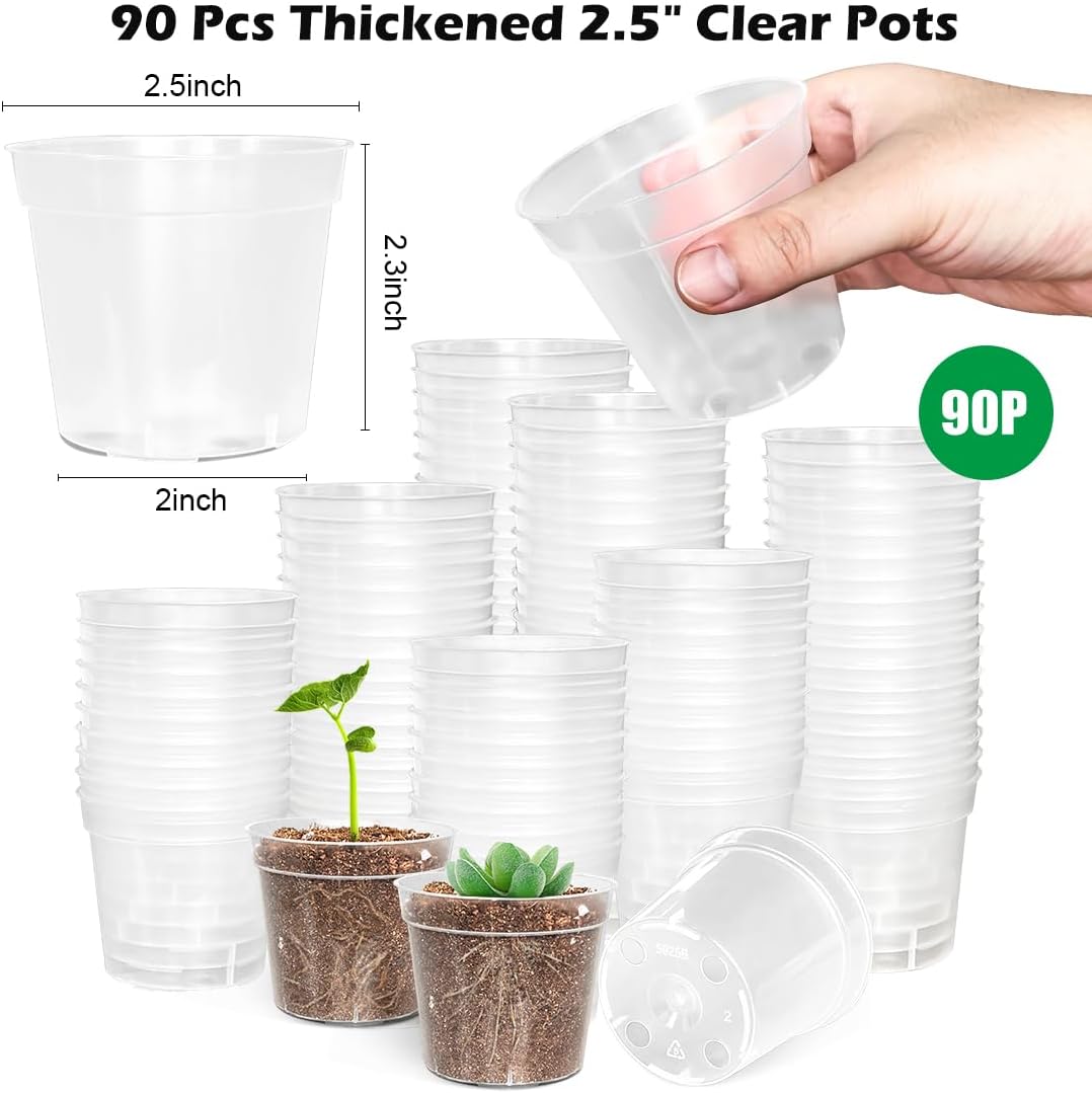 Seed Starter Tray Unit, 5-Tier Plant Stand with 4 LED Grow Lights & 90 Pack 2.5 Inch Clear Nursery Pots – for Indoor Gardening, Herb, Seedling Kits & Small Greenery