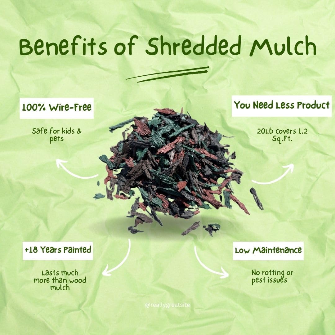 100% Wire-Free Shredded Rubber Mulch – Brown/Red/Green – 10 lb (0.6 cu ft) – Long-Lasting, Low Maintenance, Safe for Kids & Pets – Ideal for Landscaping & Playgrounds (Black/Green/RED, 10Lb)