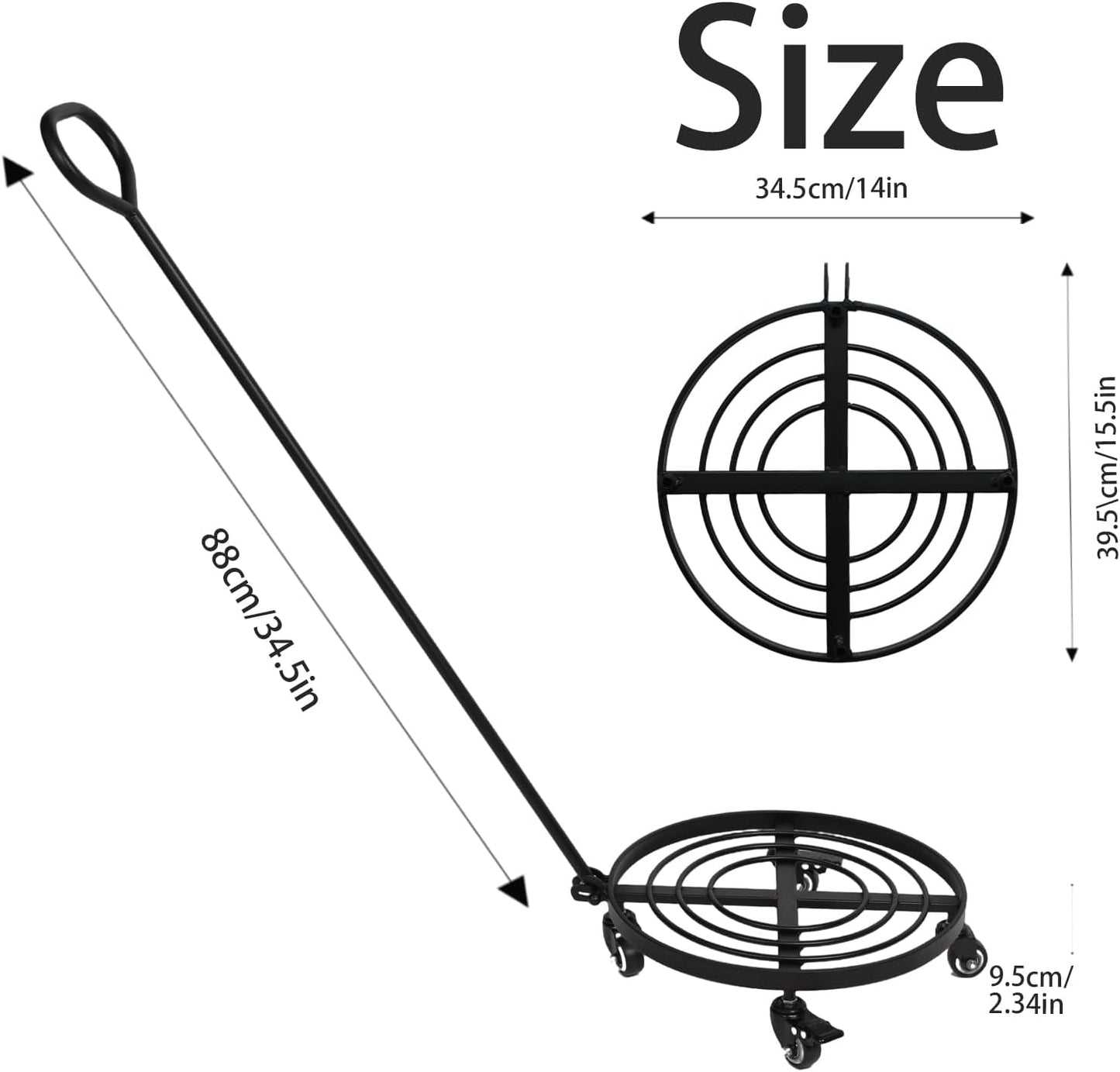 14" Plant Dolly with Wheels - Heavy Duty Rolling Planter Base, Lockable Wheels, Detachable Handle, Ideal for Indoor/Outdoor Use with Large Pots and Easy Transport Solutions
