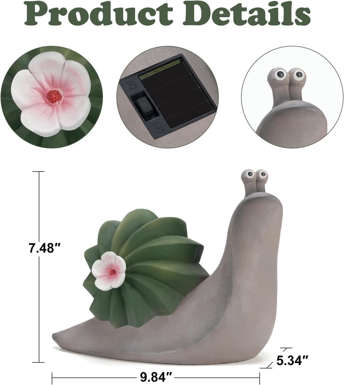 Solar Cactus Snail Statue Garden Decor Light - Outdoor Decorative LED Flower, Suitable for Patio, Lawnand Garden Decorations, Gifts for Mom
