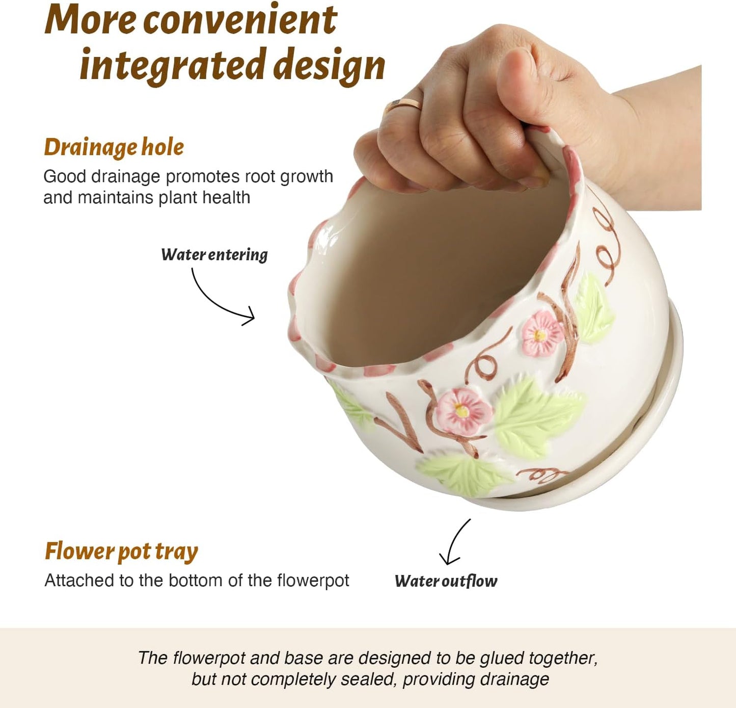 Ceramic Plant Pots with Drainage Holes and Saucers, Round Flower Pots for Indoor Plant, 3.9/5.2/6.7 Inches Small Flower Planters Set of 3