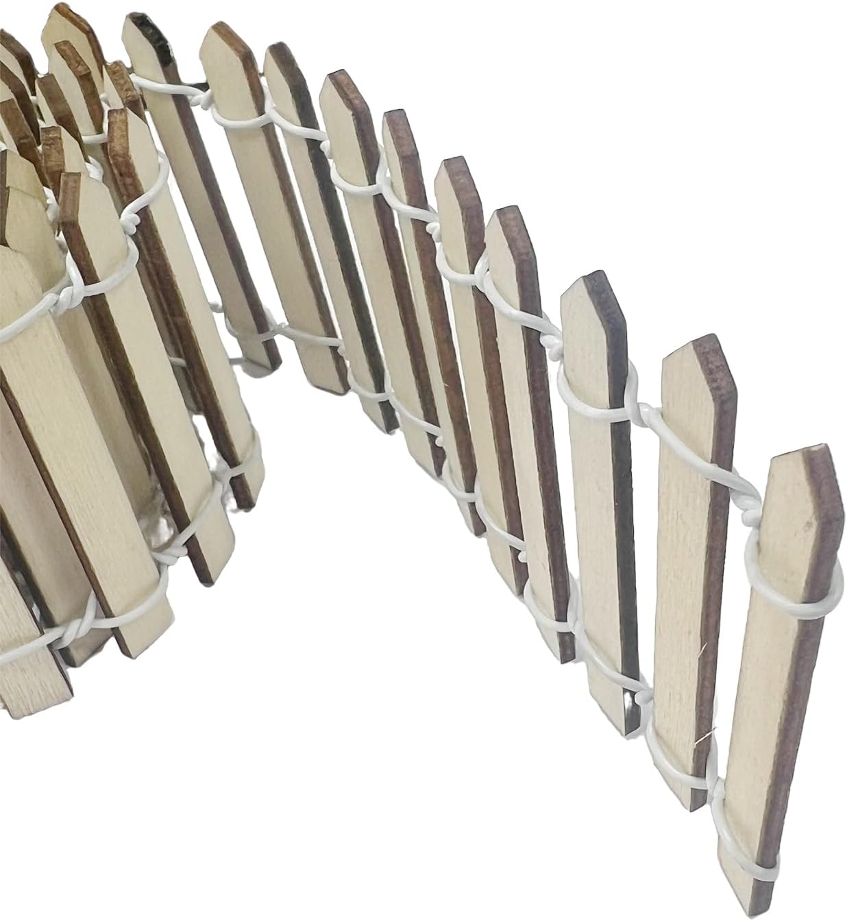 35 Inches Mini Fairy Garden Fence DIY Small Wood Decorative Picket Fence Micro Landscape Miniature Ornaments for Dollhouse, Crafts, Diorama Project, Plant Pot (Nature Wood-Brown Edge)