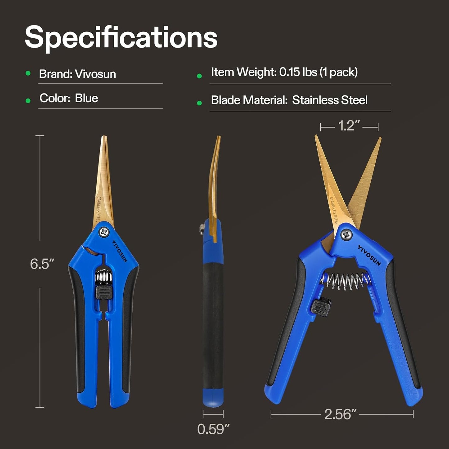 VIVOSUN 3-Pack 6.5 Inch Gardening Scissors Hand Pruner Pruning Shear with Titanium Coated Curved Precision Blades