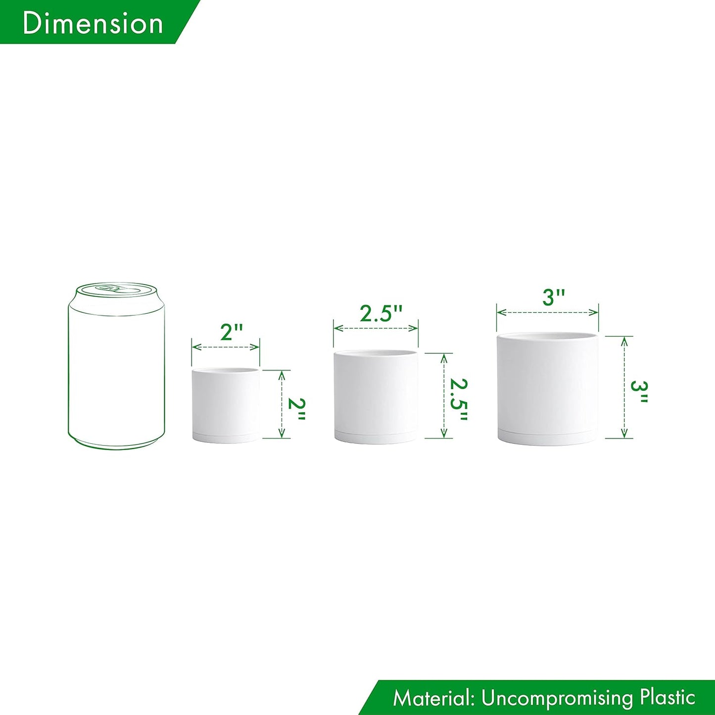 D'vine Dev Pack of 36 Plastic Plant Pots (12 Set of 2 Inch, 2.5 Inch, 3 Inch) Small Garden Planter Pots for Plant with Drainage Holes and Saucers, White, 74-T-A
