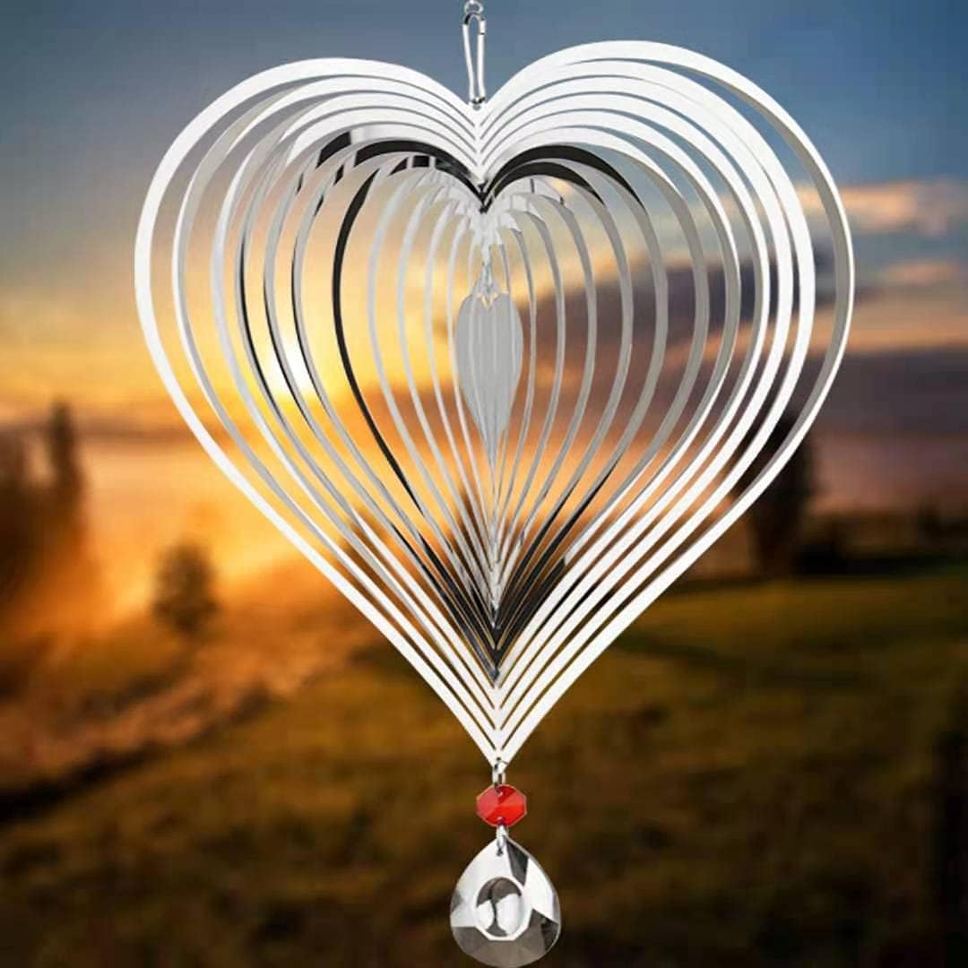 Wind Spinner, Hanging Wind Sculptures,Wind Spinners for Yard and Garden Decor,Yard Decorations Outdoor,Hanging Art Ornaments for Garden Yard Balcony Decor (Silver Heart)
