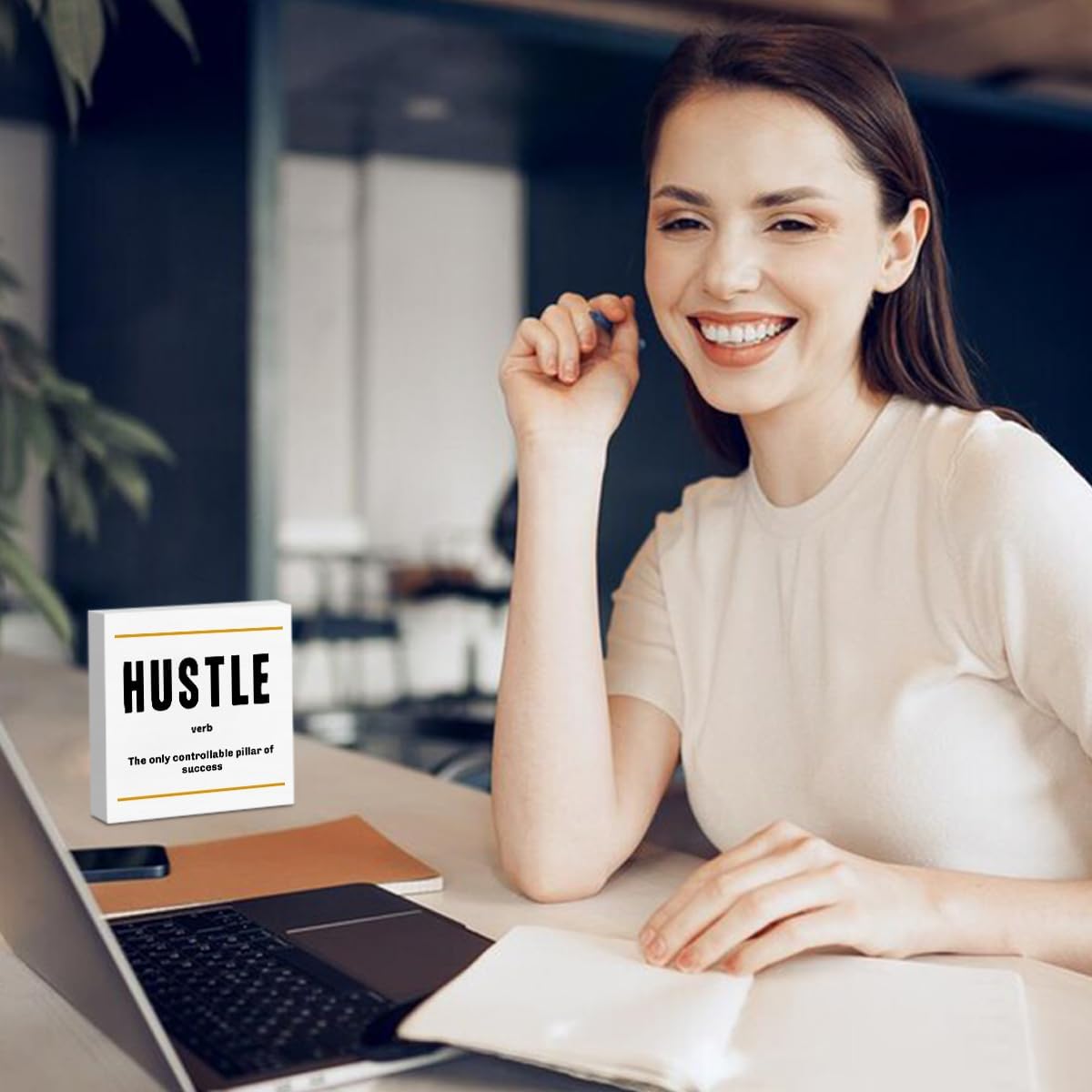 Hustle Definition Entrepreneur White Wooden Box Sign, Inspirational Office Decor Decorative Table Shelf Desk Decor, Rustic Workplace Farmhouse Home Counter Decor Office Decorations Desk Accessories