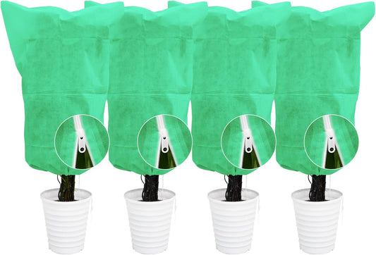 EAONE 4 Pack Plant Covers Freeze Protection, 47x71'' Winter Frosts Cloth for Outdoor Plants, Reusable Frost Blankets Drawstring Bags for Cold Freeze Sun Protection Bird Insect Prevention, Green