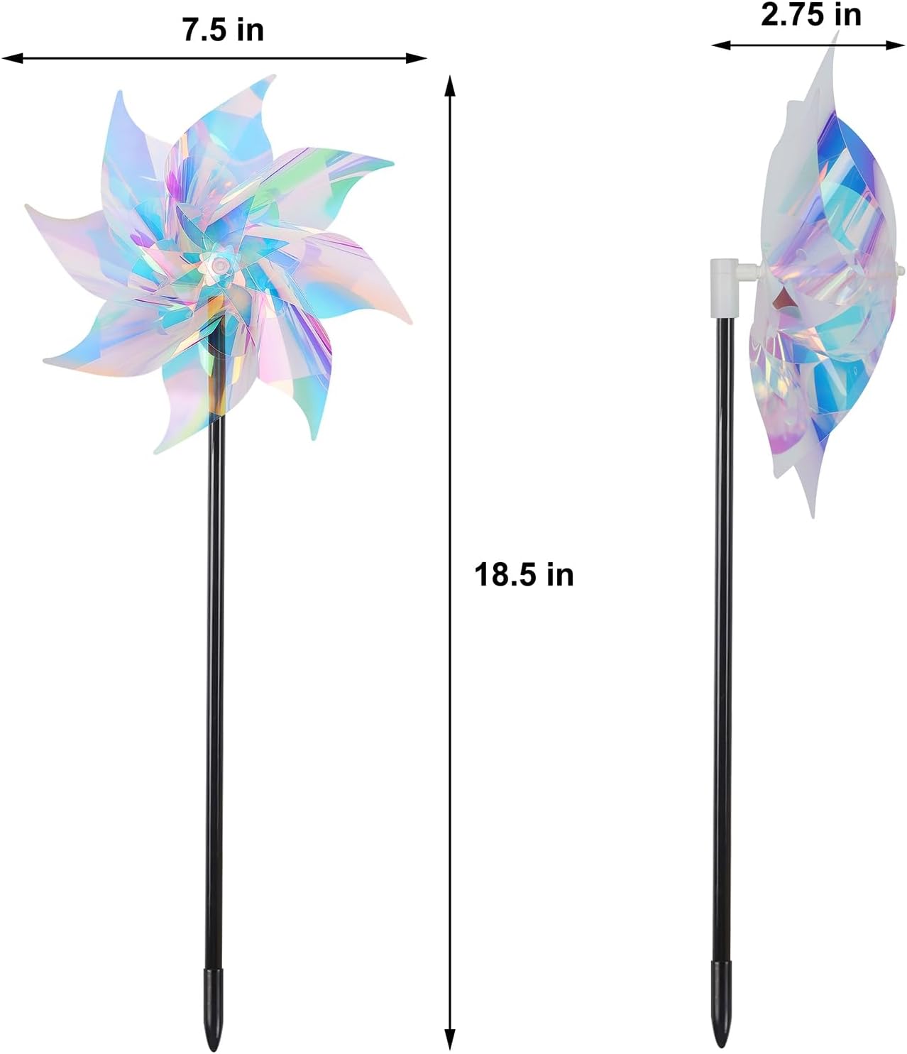 Hausse 10 Pack Reflective Pinwheels Wind Spinner, Extra Sparkly Pinwheel with Stakes, Bird Repellent Blinder Devices Deterrent to Scare Birds Away from Yard Patio Farm Garden, Transparent Rainbow