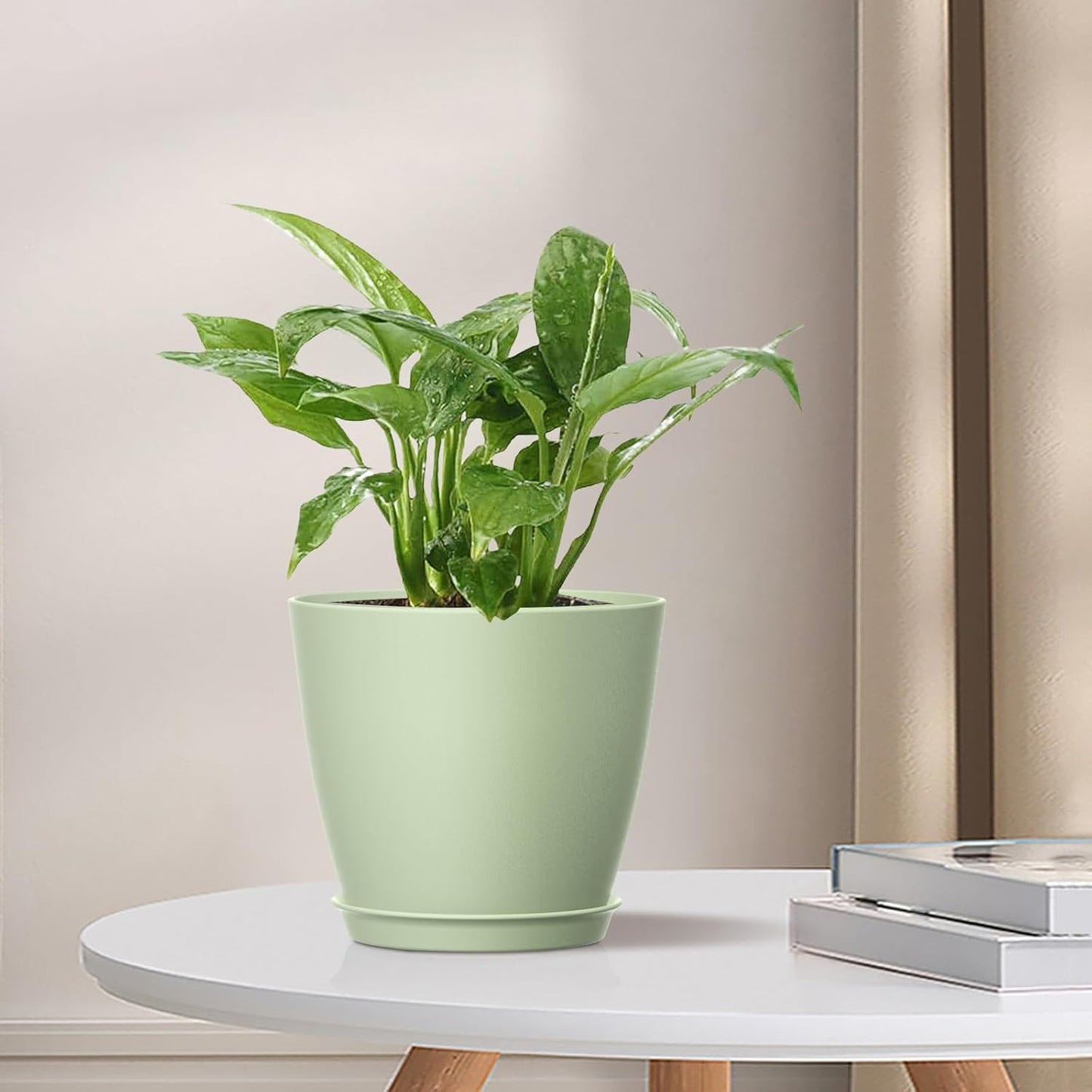 16 Pack 4 Inch Plant Pots with Drainage Holes and Saucers, Pots for Plant Indoor, Plastic Planters for Succulents and Small Plants, Green