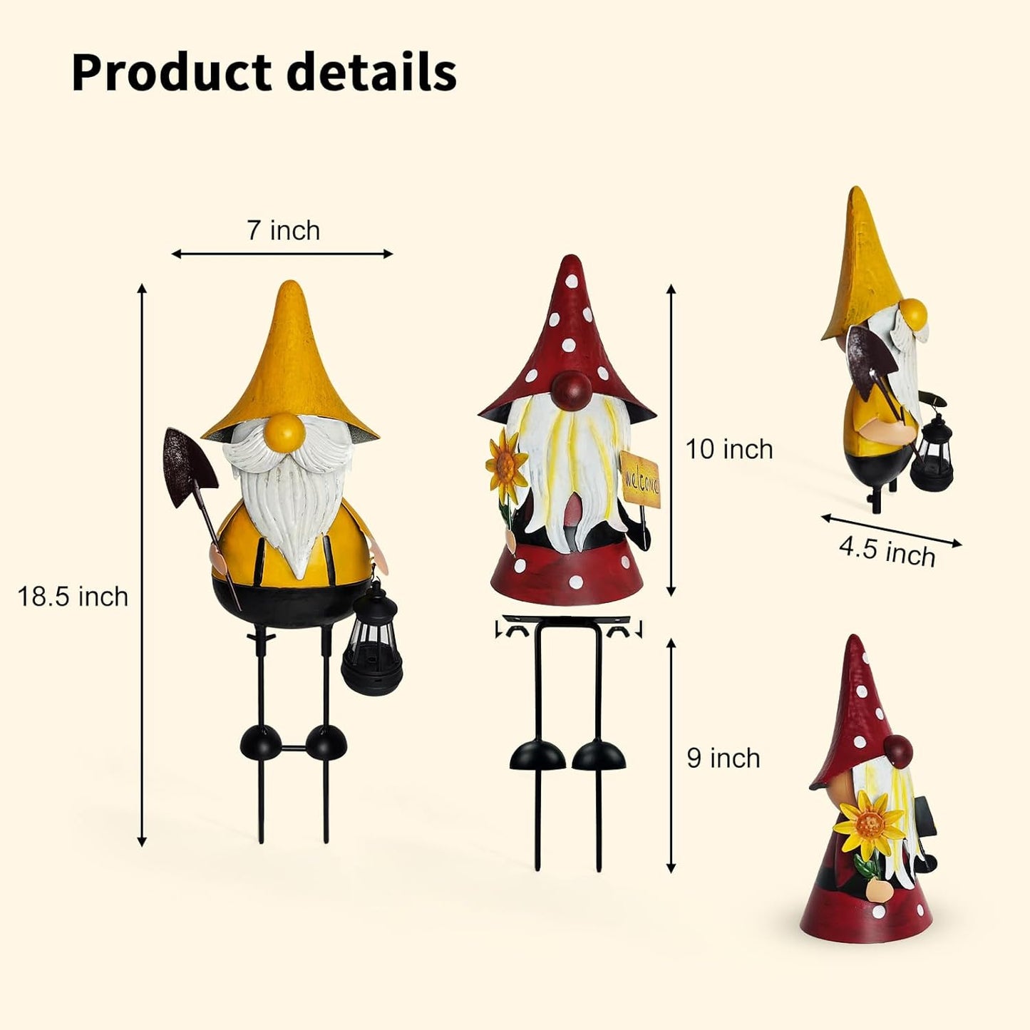 HONGLAND Metal Gnome Yard Art -18 Inch Metal Gnome Statue Garden Decor -3D Garden Outdoor Decorations -Christmas Holiday Lawn Patio Yard Garden Decor