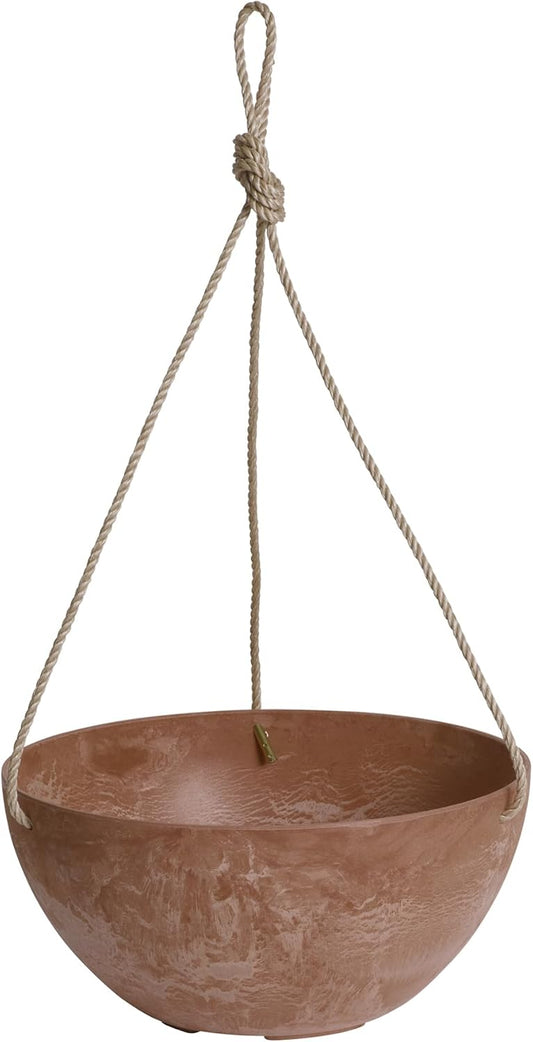 Root & Vessel Self Watering Hanging Planter for Indoor or Outdoor Plants, Unique Marbled Hanging Basket Made of Eco-Friendly Blend of Stone & Plastic, Rust, 10"