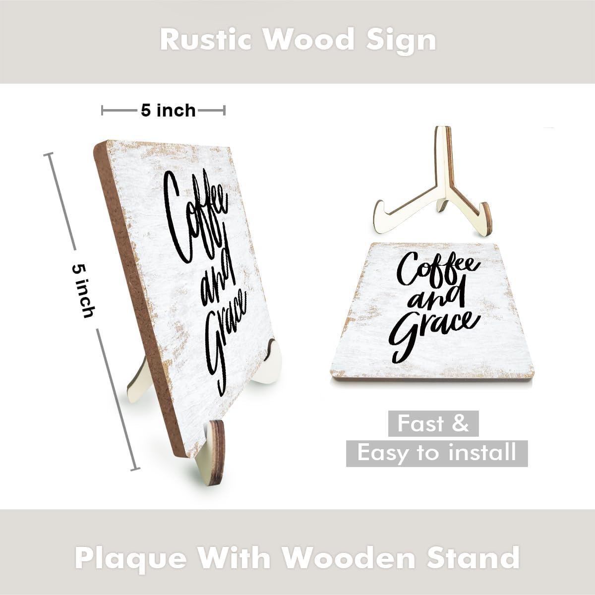 Motivational Wood Sign Rustic Desk Decor Office Desk Accessories Decorative Positive Christian Religious Bible Verse Faith Decorations Office Decor Shelf Table Home Farmhouse Plaque with Wood Stand