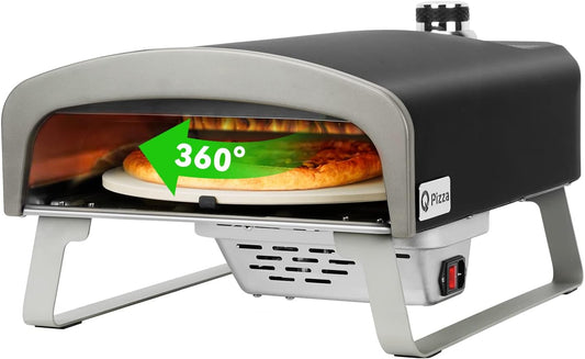 Q Pizza Gas Pizza Oven with Automatic Rotating Stone, Portable Propane Gas Grill Oven for Outdoor Cooking Kitchen Backyard Party Beach RV Tailgating Camping, PS102