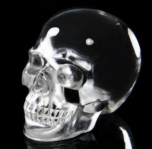 Skullis 2.0" K9 Crystal Skull, Hand Carved Gemstone Fine Art Sculpture, Reiki Healing Stone Statue.