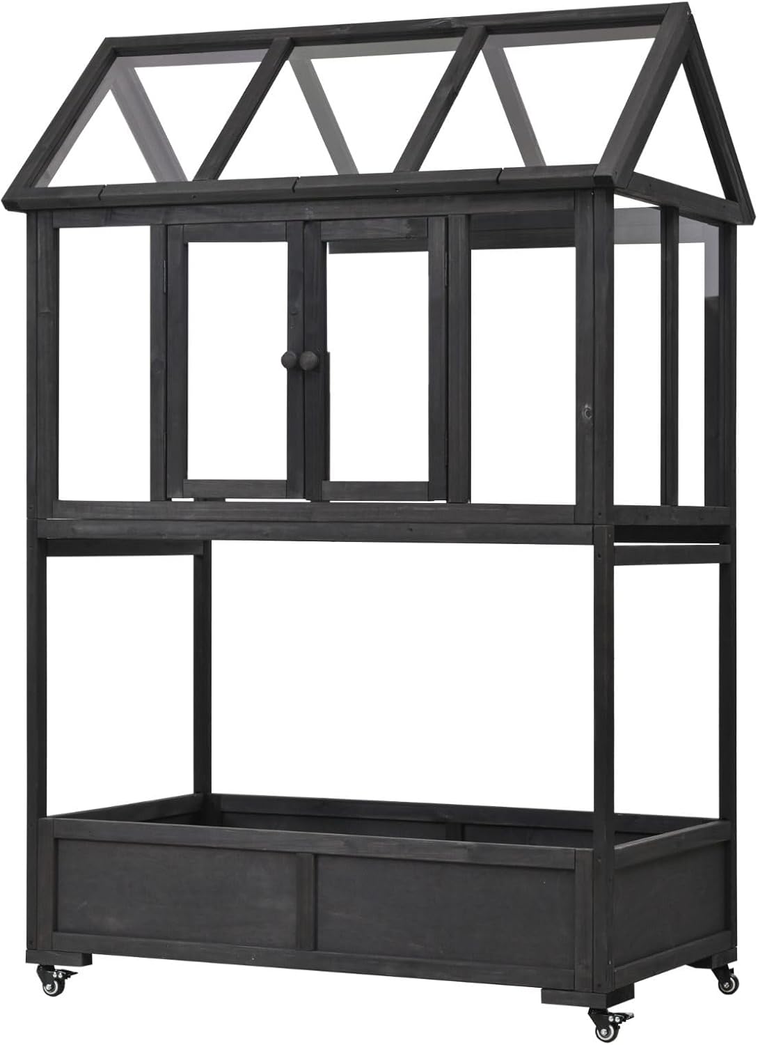 Wooden Cold Frame Greenhouse with Wheels, Portable Fir Garden Plant House with Storage Box, Openable Roof for Seedlings, Herbs, Winter Crops, Perfect for Patio, Balcony, Garden