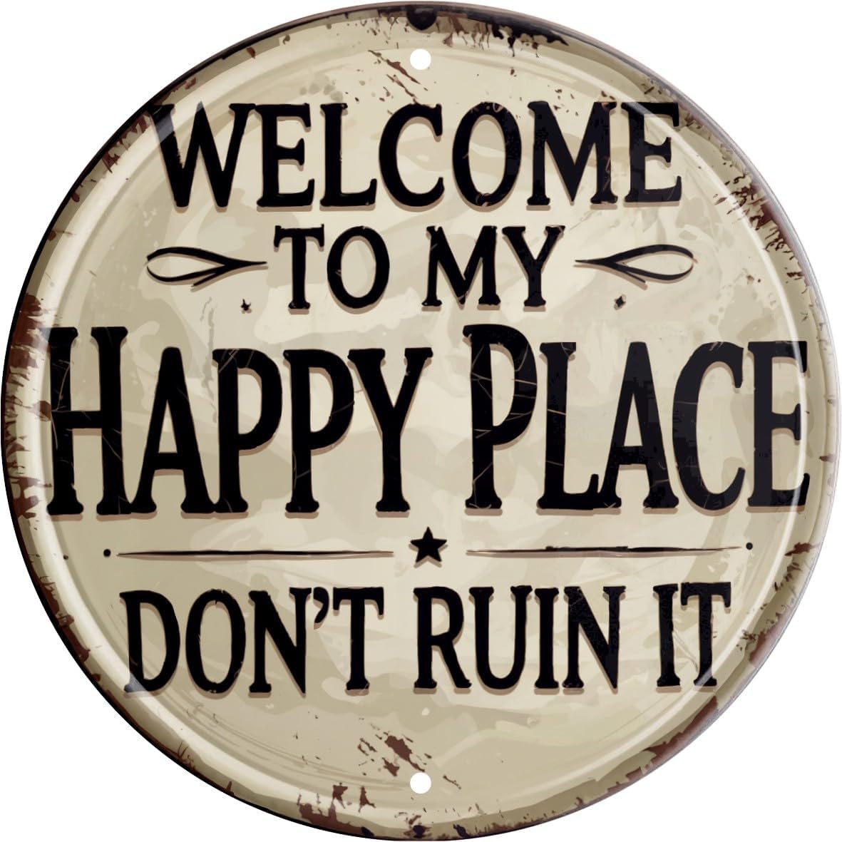 Welcome Sign for Front Door Round Metal Welcome to My Happy Place Plaque for Home Office Bedroom Kitchen Dining or Bar Decor 8x8 In