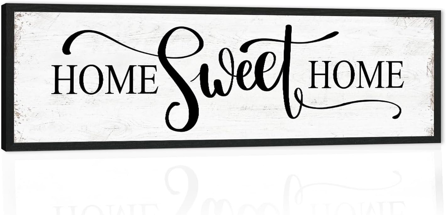 Home Sweet Home Wall Decor: Modern Farmhouse Rustic Sign 12" x 40", Master Bedroom Above Bed Framed Hanging Plaque, Family Decorative for Living Room