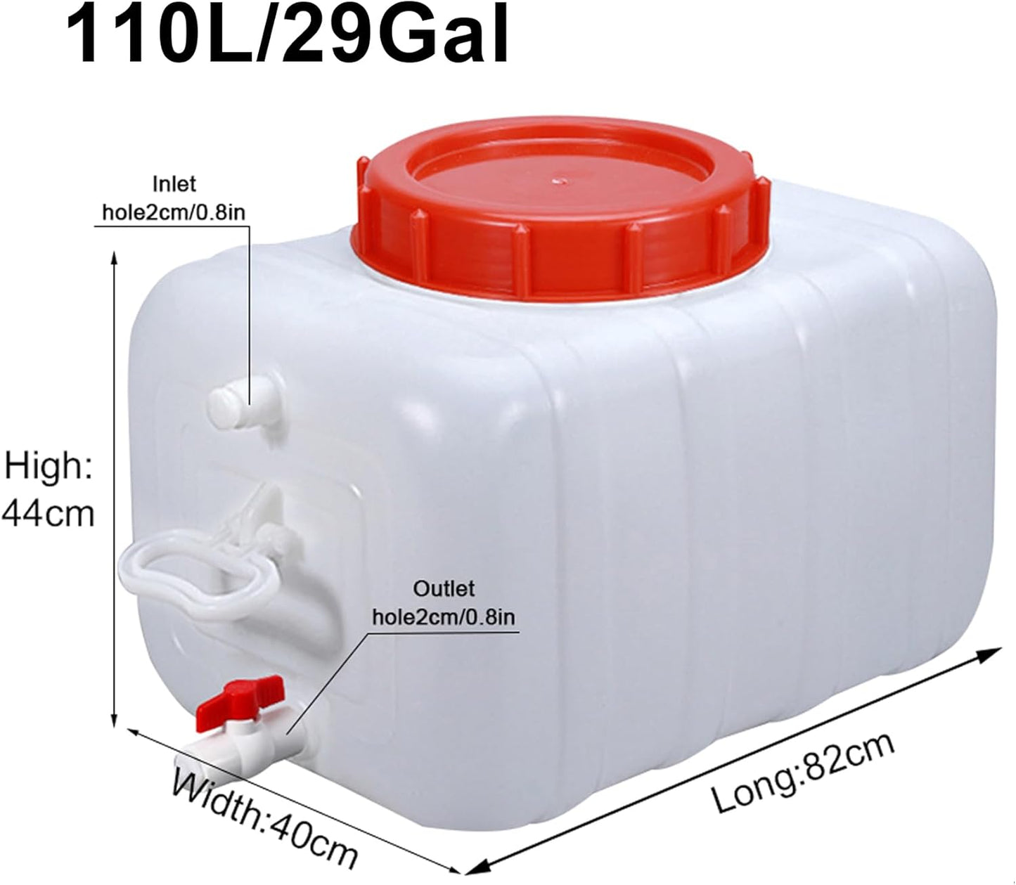 53 Gallon Water Storage Container with 3M Water Pipe, Portable Plastic Water Carrier Large Capacity Water Tank Thick Water Dispenser for Household Outdoor Camping RV Self-Driving(Size:110L/29Gallon)