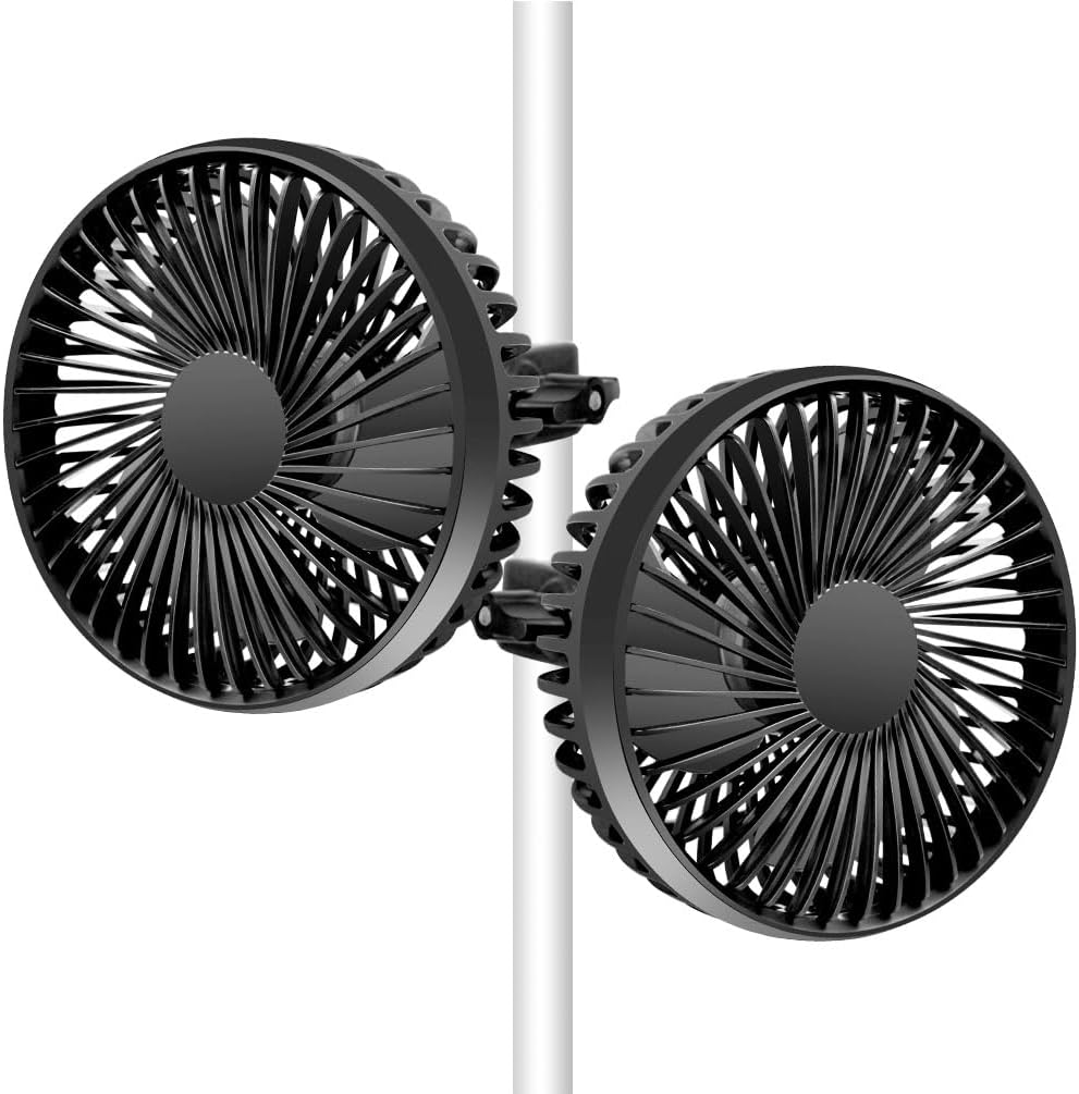 Grow Tent Fan, 5in Two Fans for Greenhouse Plant All Direction Ventilation Circulation Instead of Oscillating, Can Work with Timer and Thermostat, 3 Speeds IP54 Waterproof 8ft Cord Power Adapter