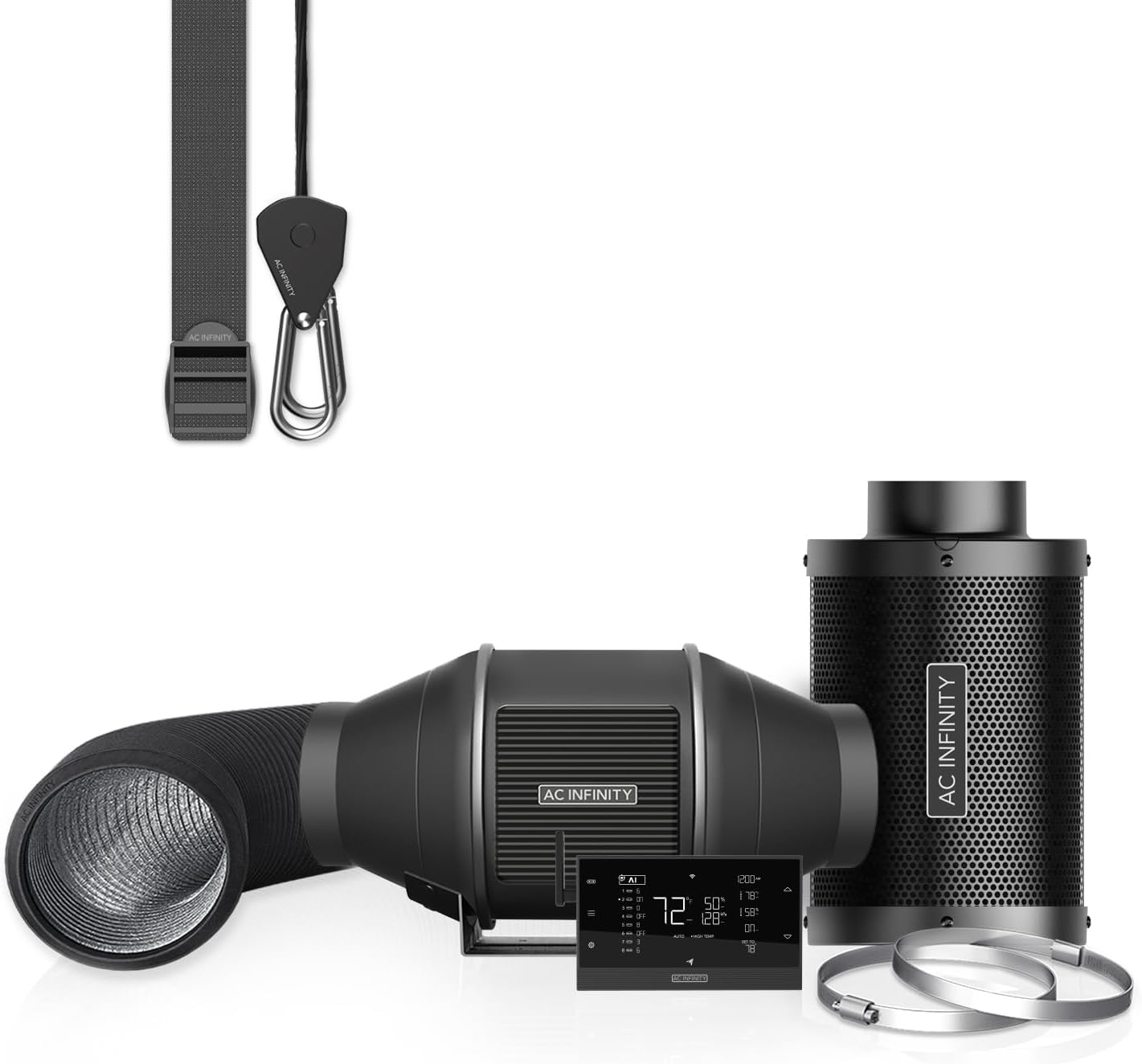 AC Infinity Air Filtration PRO Kit 4”, AI Controller with WiFi App Control & Auto Level Adjusting, Inline Fan, Carbon Filter, Ducting, Ventilation System for Grow Tents, Hydroponics, Indoor Gardening