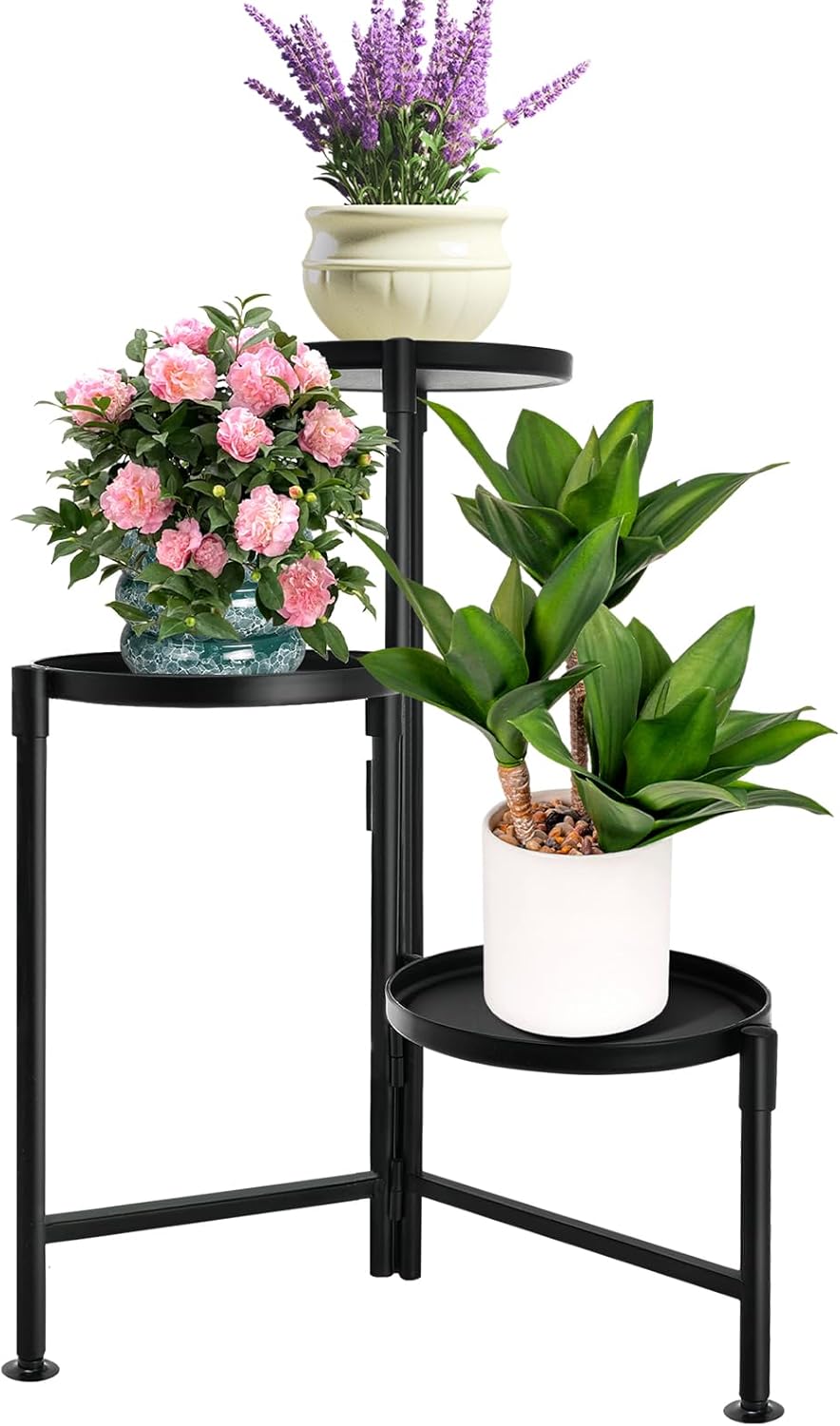 3 Tier Plant Stand Indoor, Metal Plant Shelf Outdoor, Foldable Corner Tall Plant Rack for Multiple Plants, Flower Pot Holder Display Stand for Living Room Patio Home Decor for Gardening