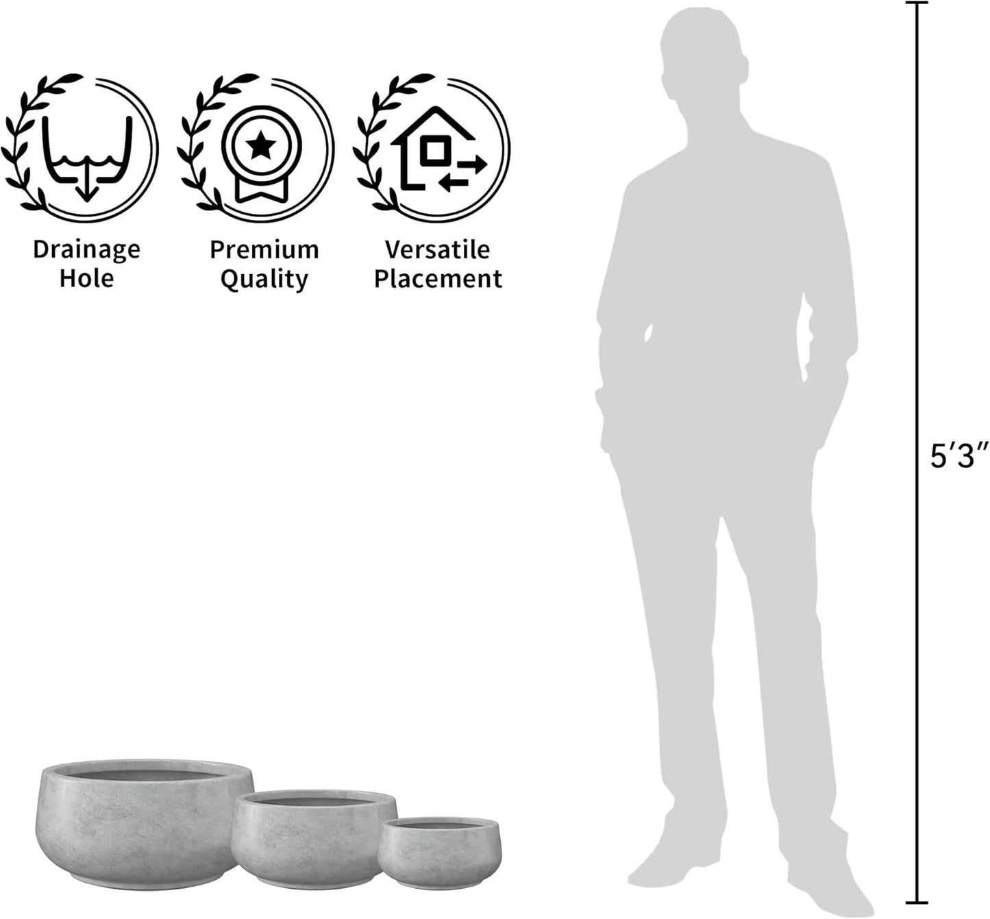Kante 12.5" Dia Round Concrete Bonsai Planters, Outdoor Indoor Garden Plant Pot with Drainage Hole for Home, Patio, Garden, Concrete Gray