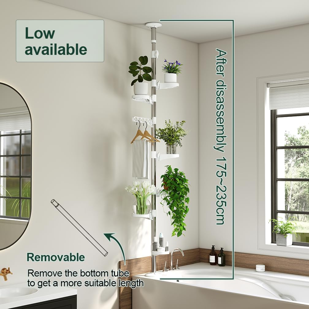 Hershii 7-Layer Tension Pole Plant Stand Indoor Decorative Display Rack Stands for Flower Pots Floor to Ceiling Adjustable Hanging Corner Shelf