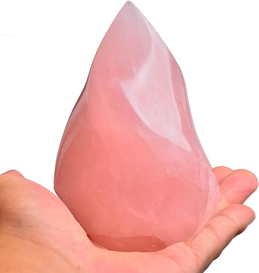 AMOYSTONE Large Rose Quartz Healing Stones Large Crystals Tower Flame Shaped Stone Energy Meditation Home Decor 1.0-1.5LB