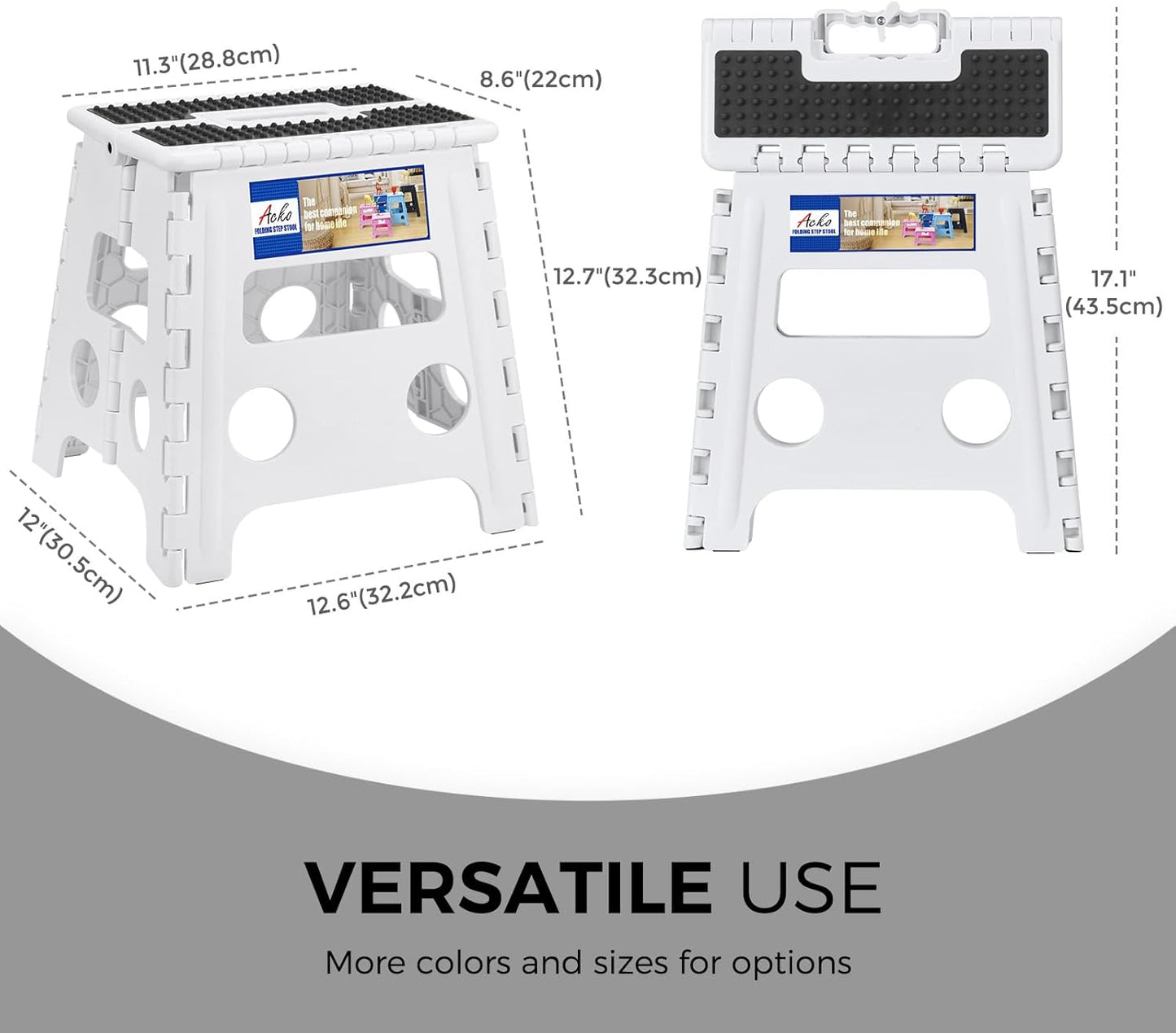 ACKO Folding Step Stool - 13" Height Premium Heavy Duty Step Stools for Adults and Kids, Upgrade Step Stool Kitchen Garden Bathroom Stepping Stool (White)