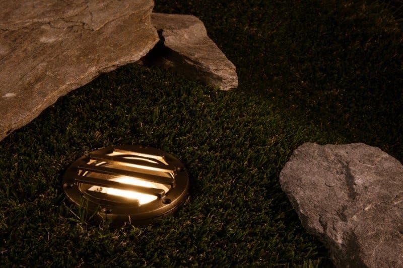 VOLT 12V 3-in-1 Waterproof IP68 Outdoor in-Grade Light with Brass Grated Top (Bronze) for Path, Garden, Deck, Yard or Pond Low Voltage Landscape Lighting