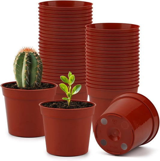 50 Pack 3.3 Inch Plastic Plant Nursery Pots, Seedling Pots with Drainage Holes, Seed Starting Pots, Small Plant Pot for Planting Flowers Indoor Outdoor, Red