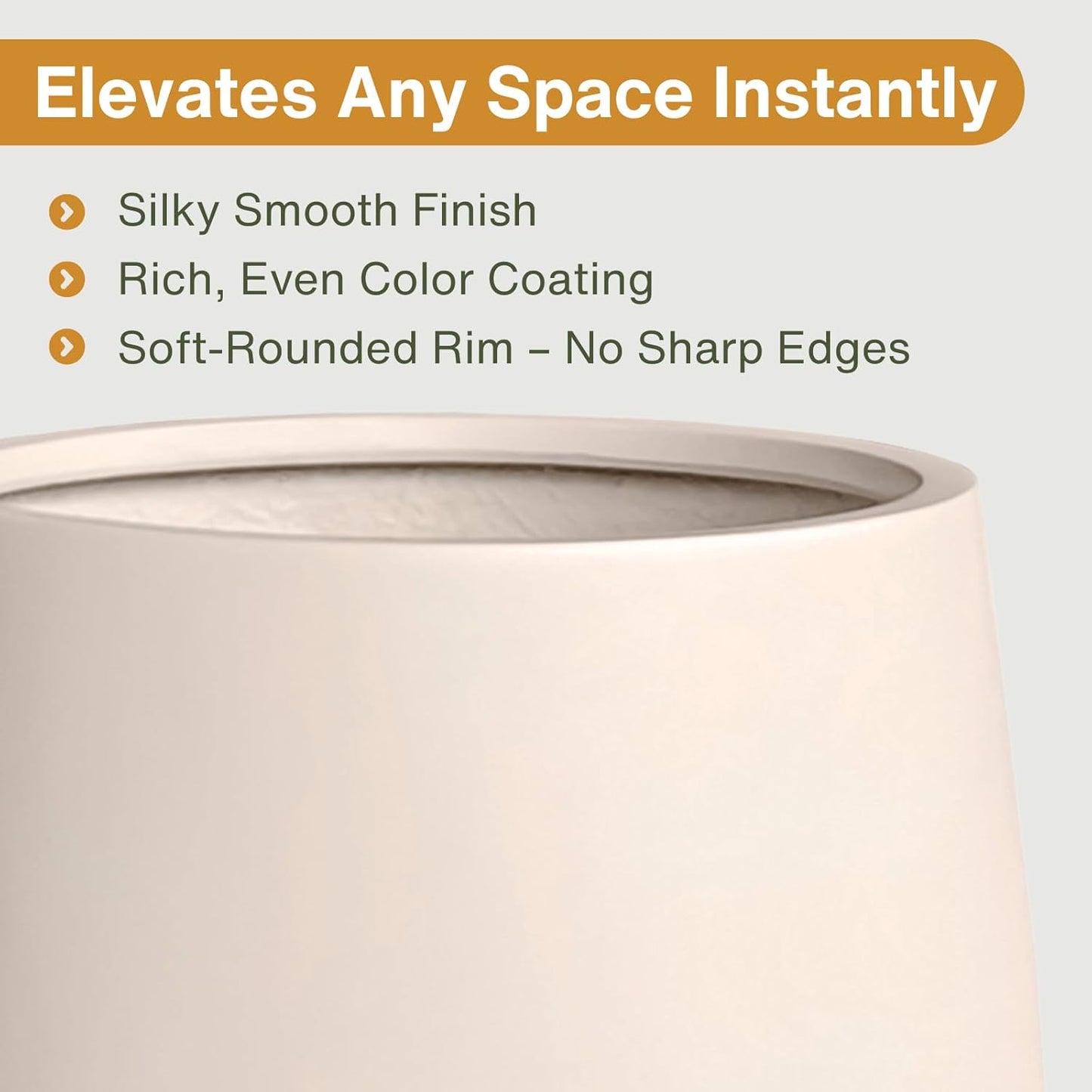 21" H x 19" D Corso Fiberstone Round Tapered Planter with Drainage Hole, Smooth Finishes, Weather Resistant for Indoor and Outdoor Use (Kilim Beige, 15" Pot Opening)