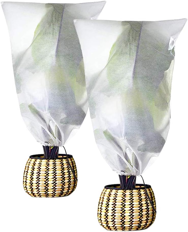 Agfabric Plant Covers Freeze Protection H30 xW60 0.9oz Plant Frost Protection Covers Drawstring Bags Winter Frost Pests Protection,White,2 Pack