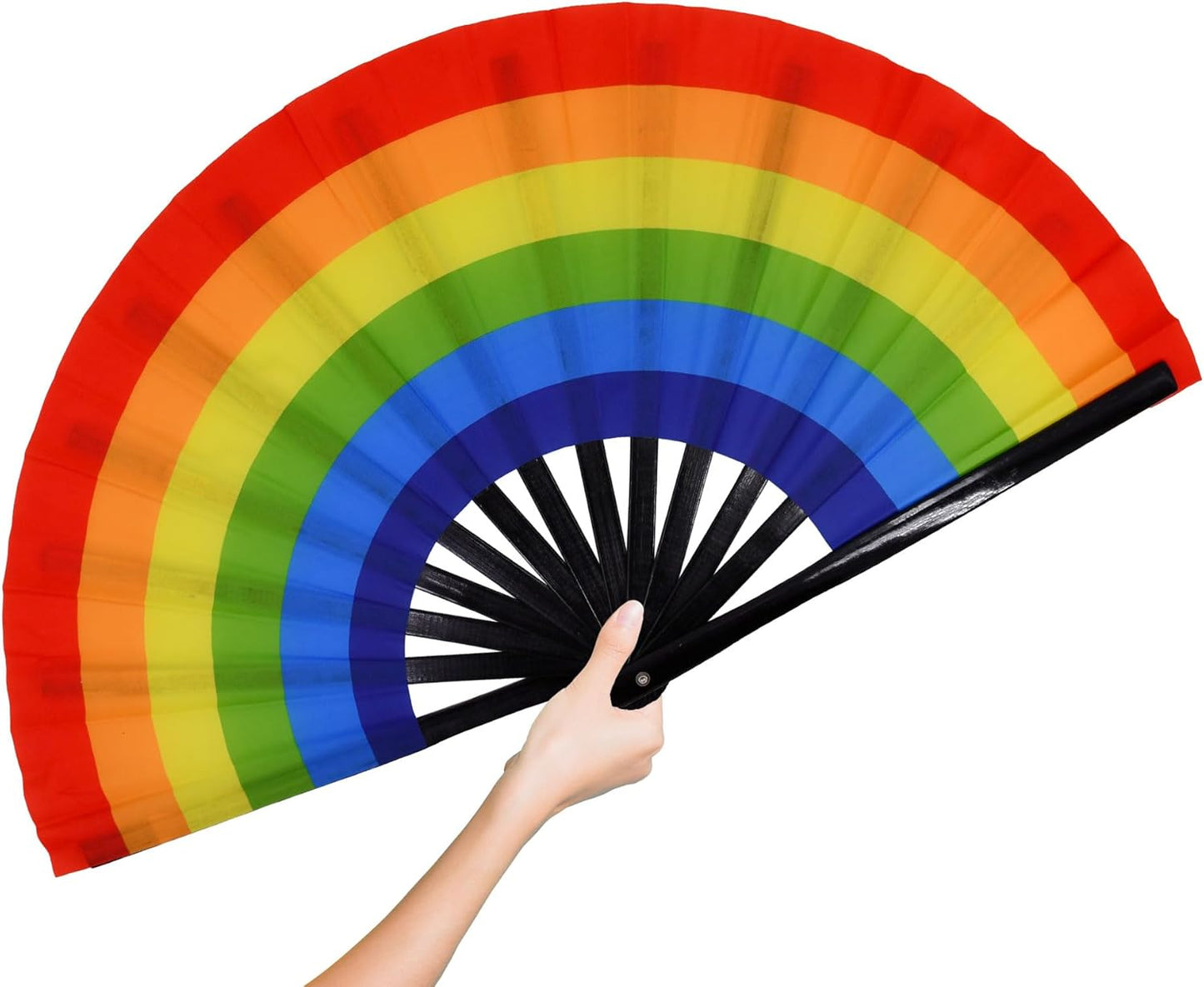 Large Rave Fan Folding Hand Fan Popping Fan for Line Dancing, Big Foldable Clacking Fans Clap Fans for Boots On The Ground Dance Festival, Dancing, Performance (Rainbow)