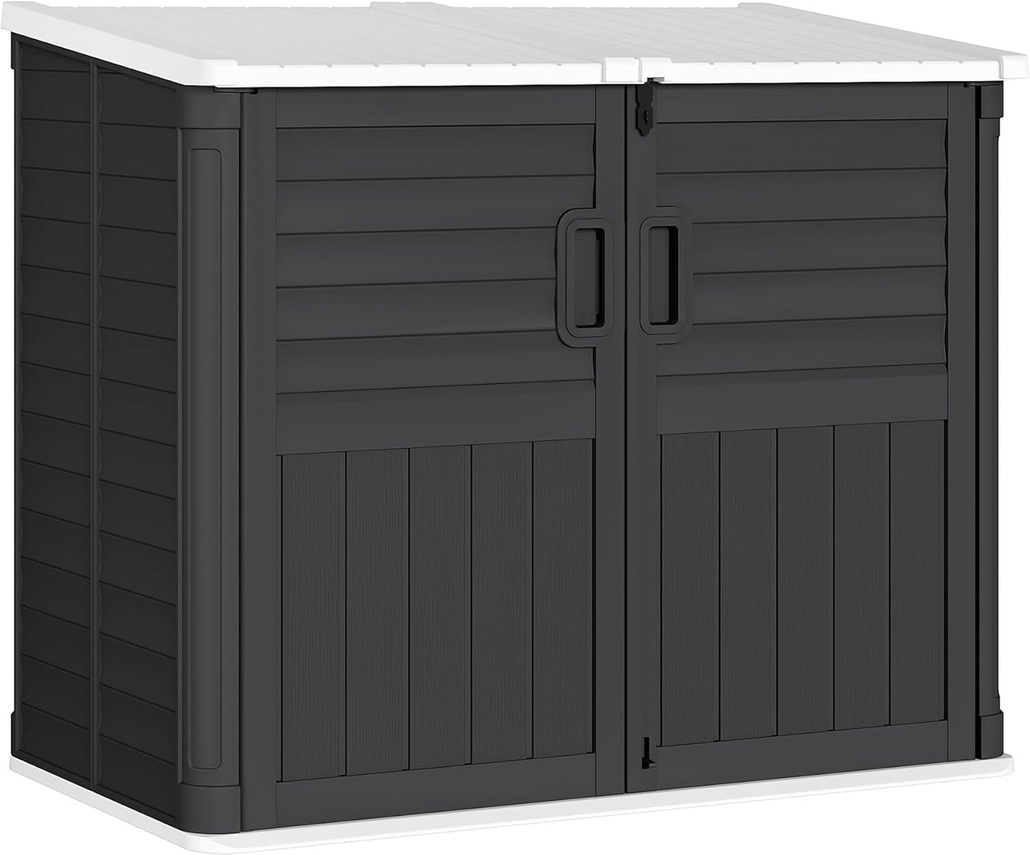 Greesum Outdoor Resin Storage Shed, 34 Cu.ft Horizontal Outdoor Storage Box Waterproof for Garden, Pool Storage, Garbage Cans, Black