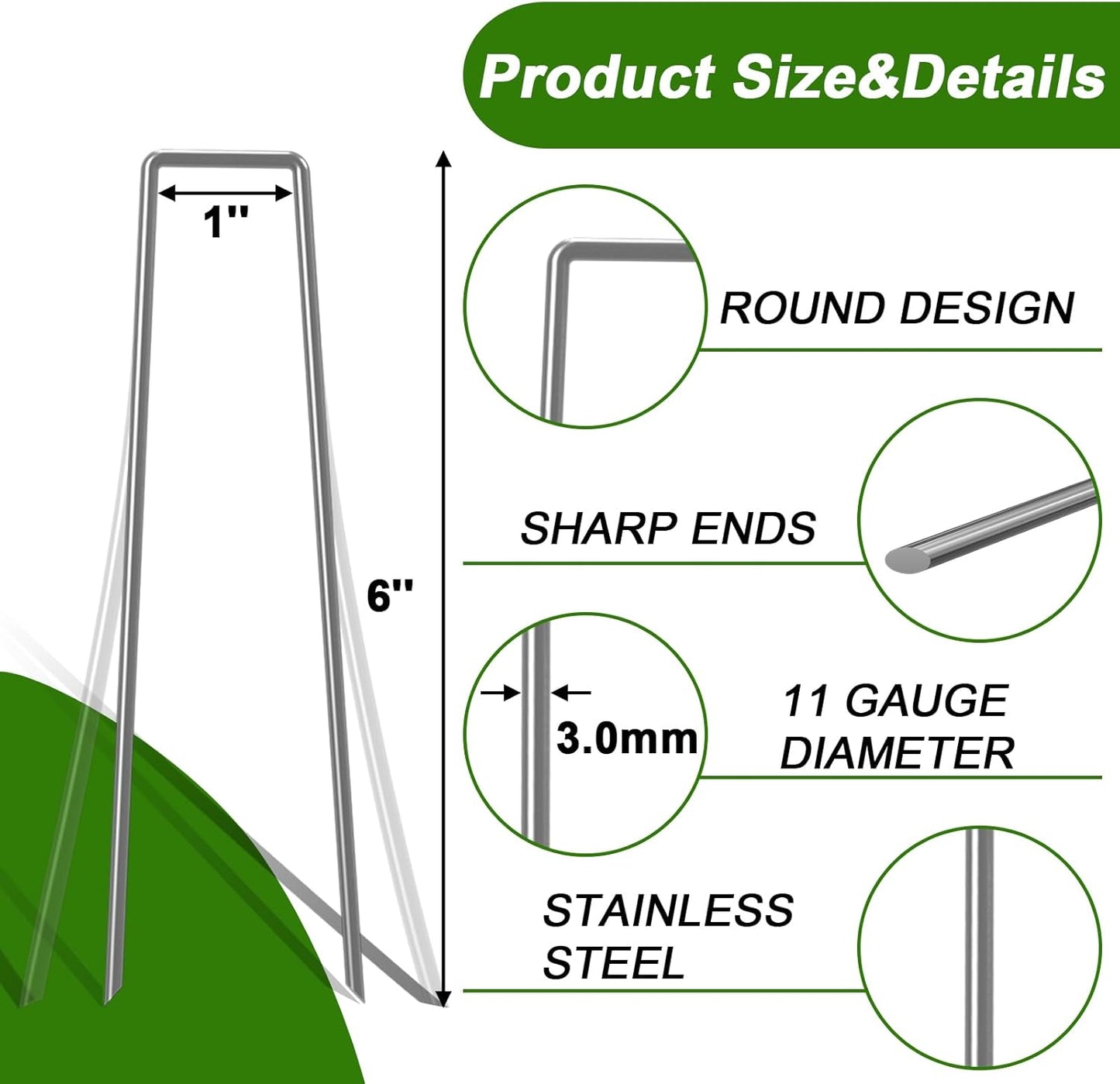 AAGUT 16 Pack Landscape Staples 6 Inch Garden Pins 11 Ga Galvanized Sod Landscaping Pins Heavy Duty Yard Lawn Tent Stakes for Weed Barrier Fabric, Inflatables, Artificial Turf, Irrigation Tubing Hose